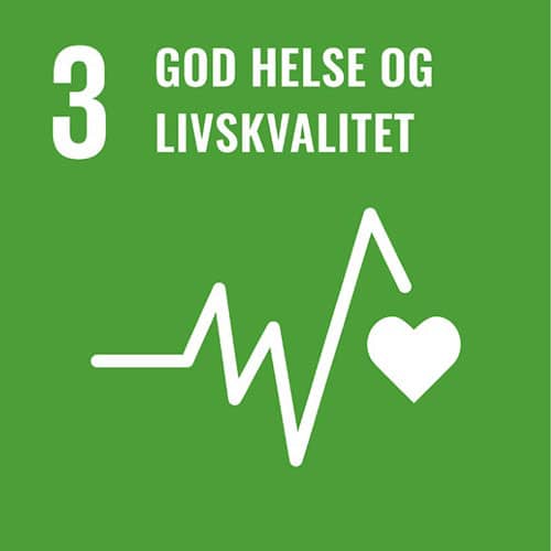 Banner magenta bakgrunn og hvit skrift med FNs bærekraftsmål nr 3: God helse og livskvalitet